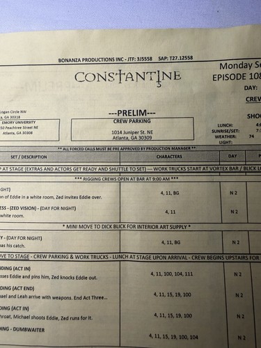 Constantine crew call - constantine, sheet