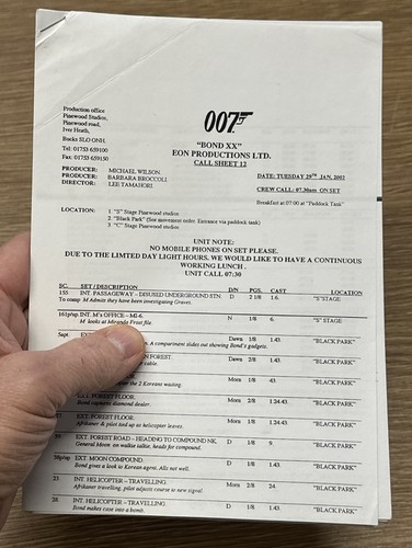 Original call sheets for - call, #12